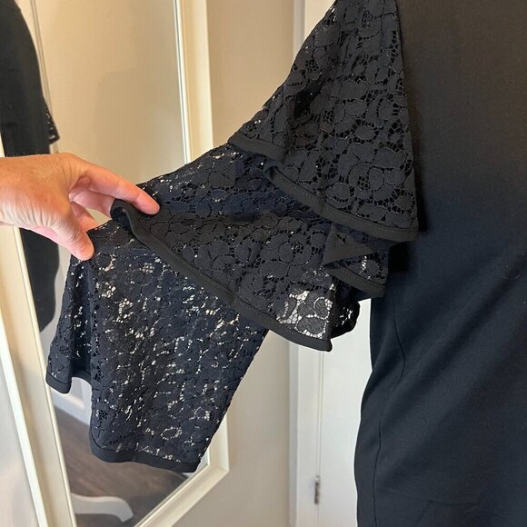 Pleione Black Lace Tiered Ruffle sleeve top, Size Small - Picture 3 of 12